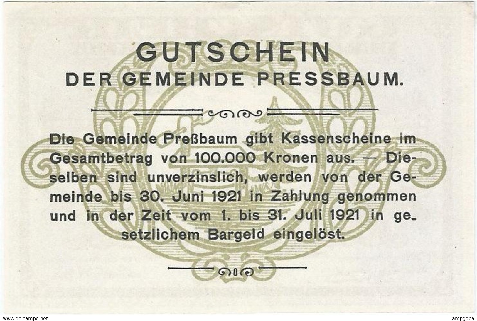 Austria (NOTGELD) 20 Heller Pressbaum   Kon-fs 784 A.1  UNC Ref 3626-1 - Austria