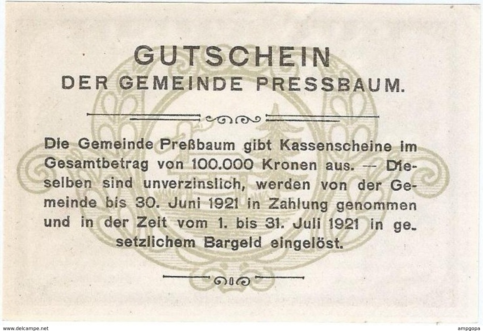 Austria (NOTGELD) 80 Heller Pressbaum   Kon-fs 784 A.4  UNC Ref 3629-1 - Austria