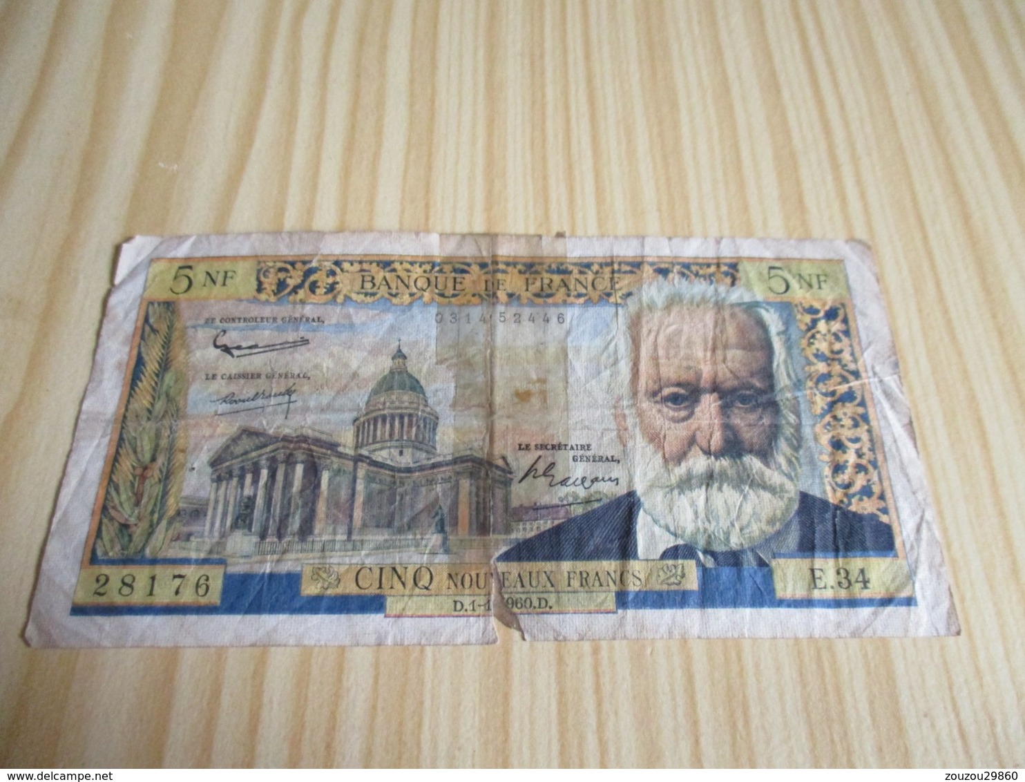 France.Billet 5 Nouveaux Francs Victor Hugo 1960; - 5 NF 1959-1965 ''Victor Hugo''