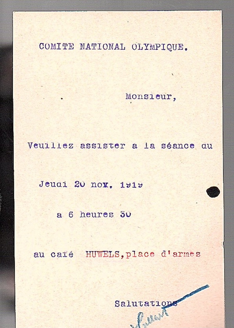 1919 LUXEMBOURG-VILLE-b National Olympic Committee ‘café HUWELS’ > Prof. Tockert (642) - Enteros Postales