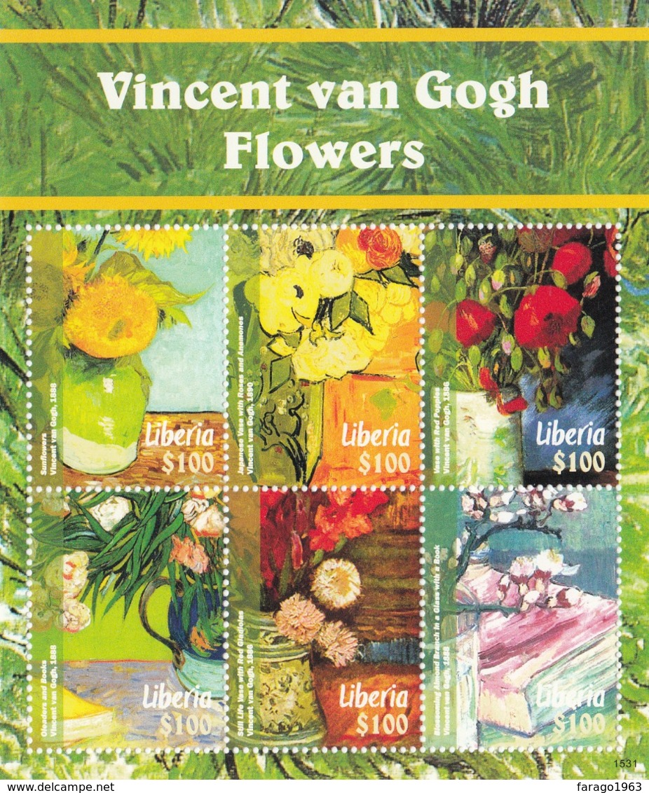 2015 Liberia Art Paintings Van Gogh Flowers Miniature Sheet Of 6 MNH - Liberia
