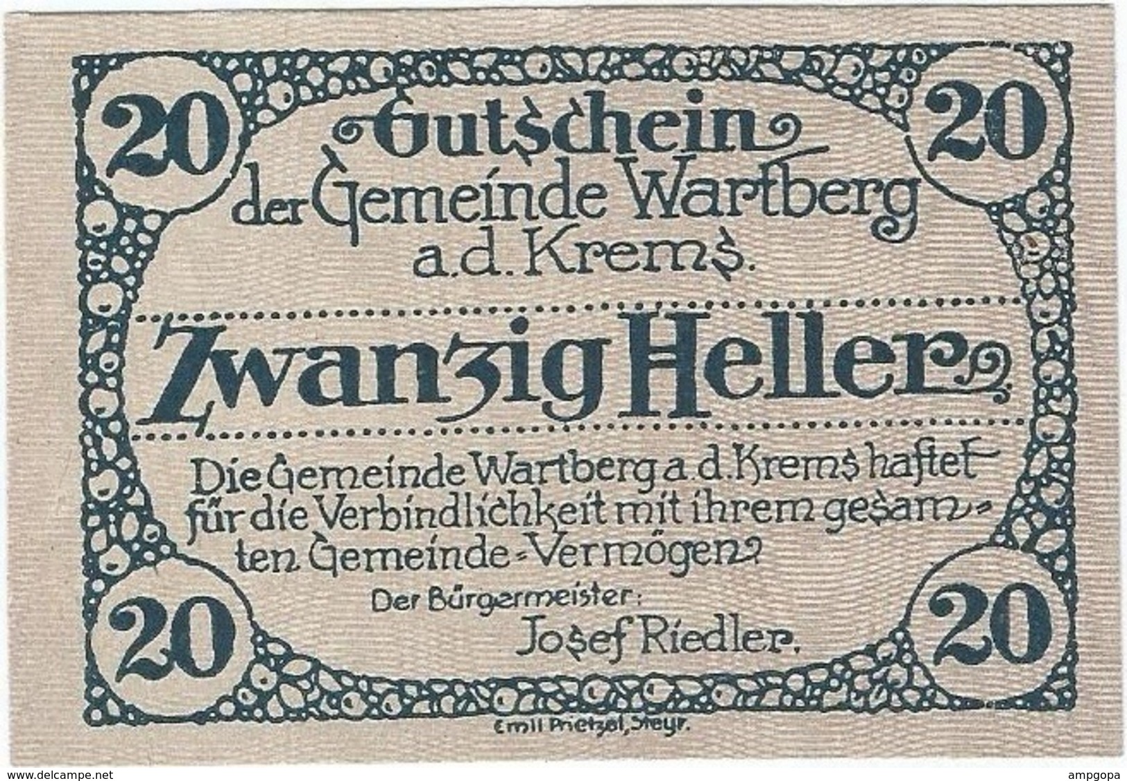 Austria (NOTGELD) 20 Heller Wartberg 31-12-1921 Kon-fs 1141 A.4 Verde UNC Ref 3651-1 - Austria