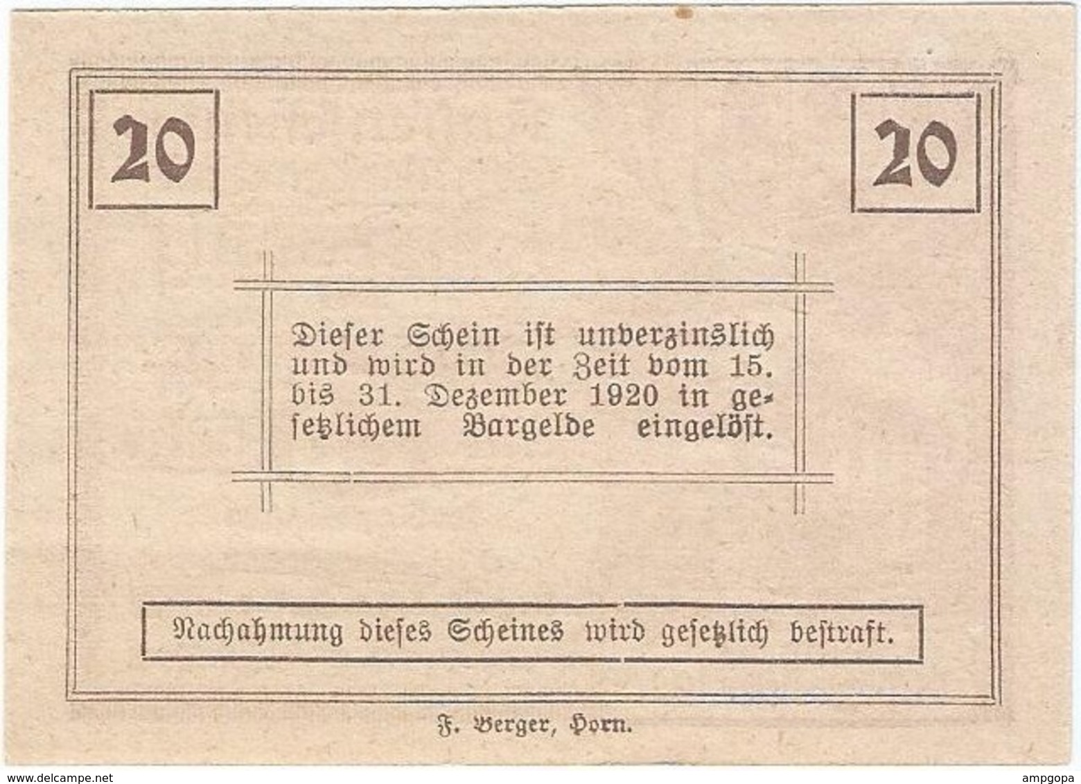 Austria (NOTGELD) 20 Heller Ziersdorf 31-12-1920 Kon-fs 1276 A.2 Con Coma Y Punto En Impresor UNC Ref 3652-1 - Austria