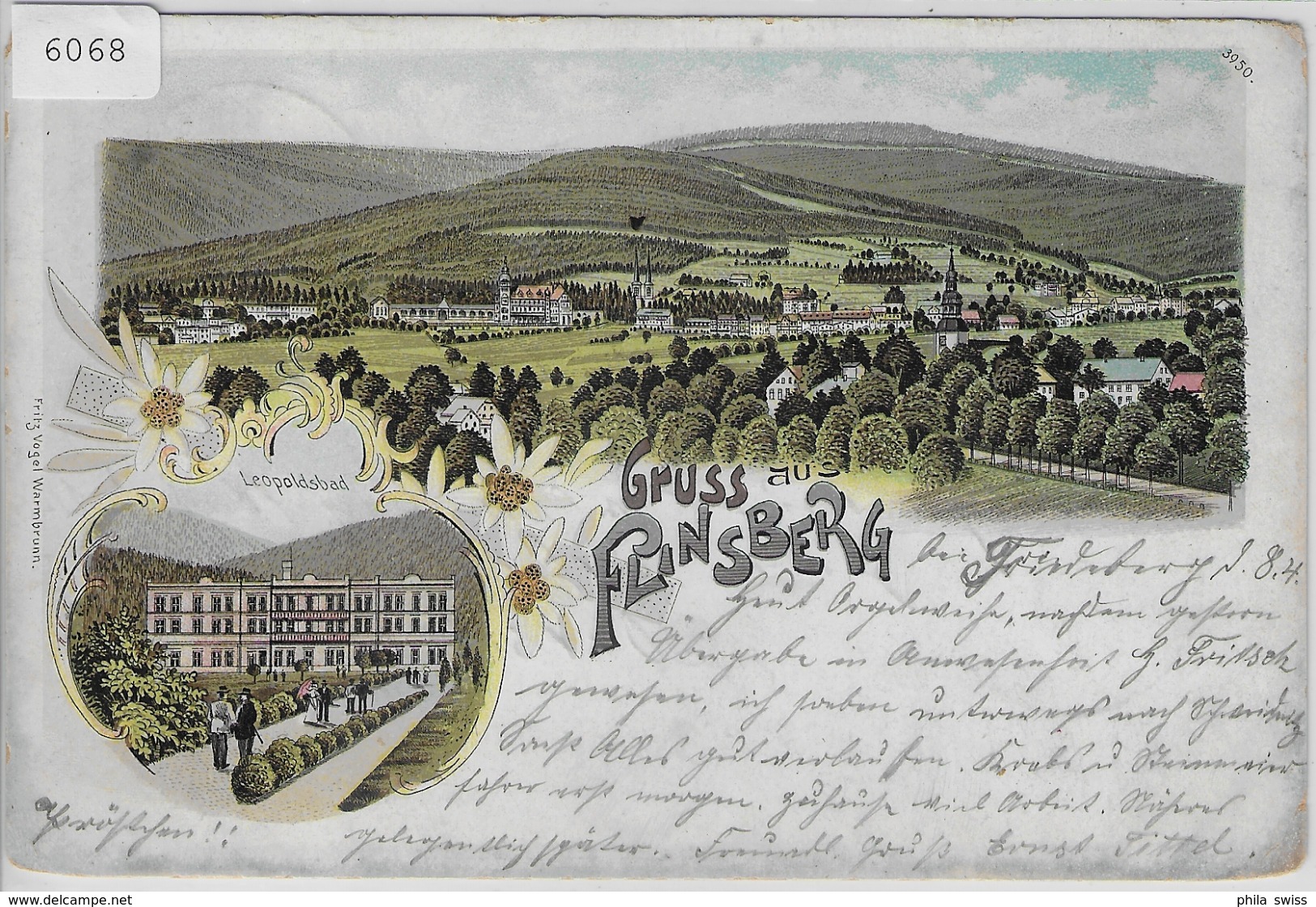 Gruss Aus Flinsberg - Leopoldsbad, Totalansicht - Chromo  Lithographie 1900 - Nordschleswig