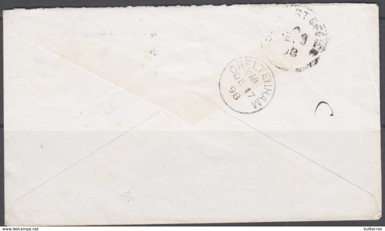 BURMA  - 1898 -2 Annas STATIONERY ENVELOPE TO CHELTENHAM, WITH SEAPOST POSTMARK - Myanmar (Burma 1948-...)