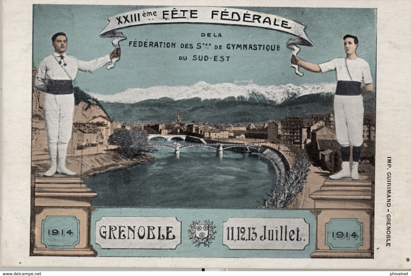 1914 , FRANCIA - GRENOBLE , TARJETA POSTAL SIN CIRCULAR , XXIII FÉTE FÉDÉRALE DE LA FED. DE GYMNASTIQUE DU SUD - EST - Gimnasia