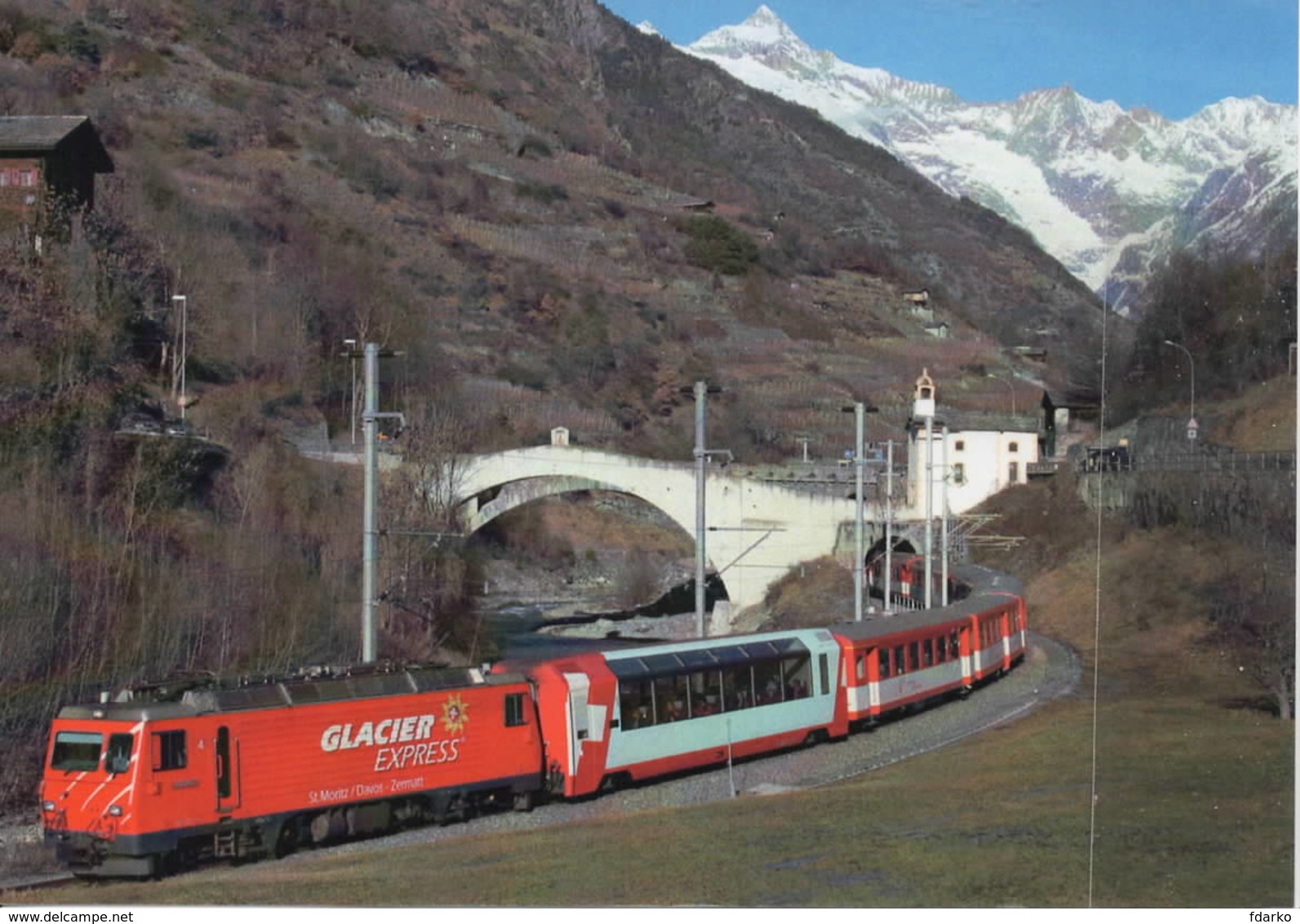 HGe 4/4 II N°4 Glacier Express Neubrück, Svizzera Treni MGB Train Ponte Chiesa - Stazioni Senza Treni