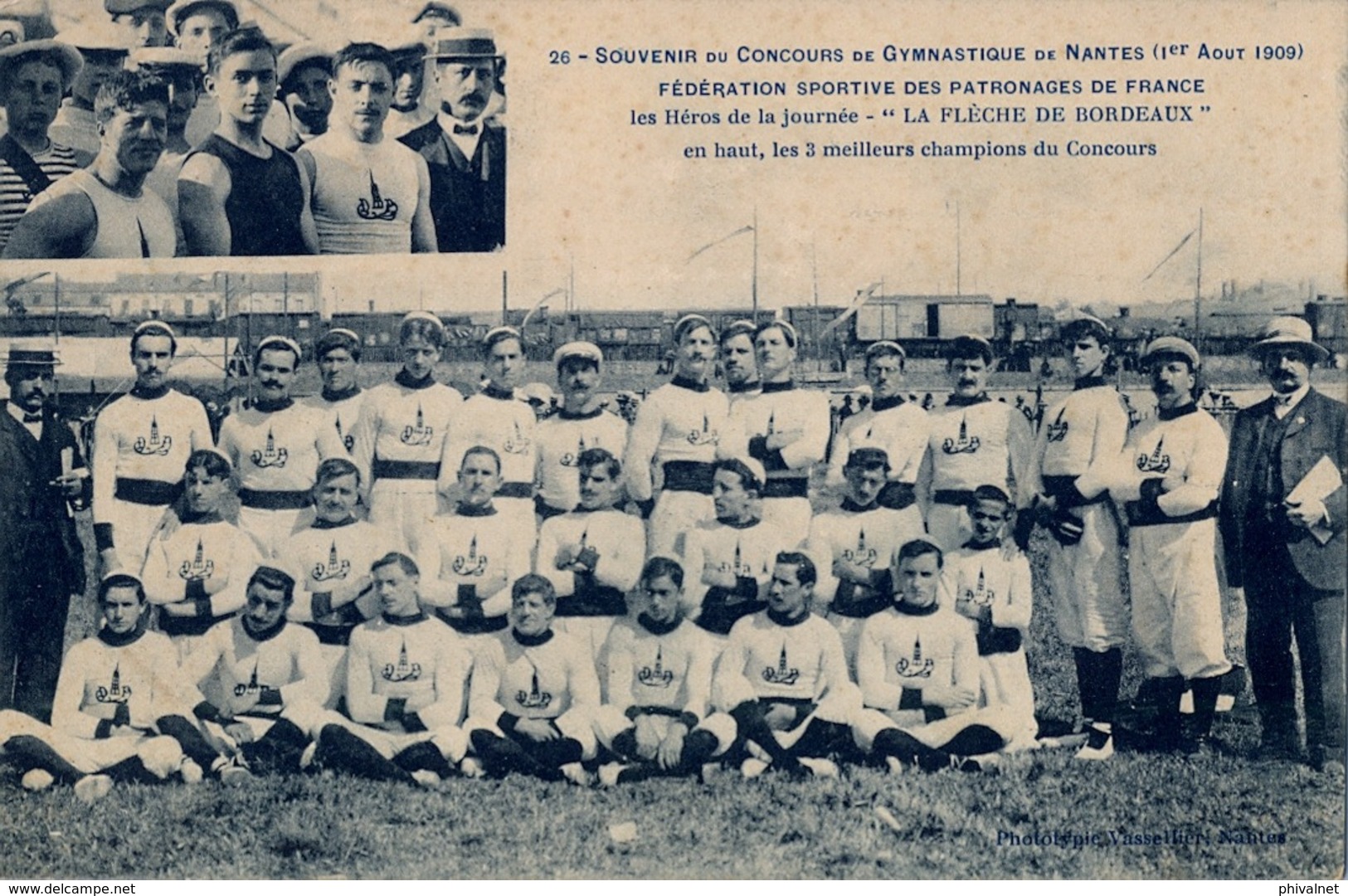 1909 FRANCIA - NANTES, T.P. SIN CIRCULAR , CONCOURS DE GYMNASTIQUE , FED. SPORTIVE DES PATRONAGES, LA FLÉCHE DE BORDEAUX - Gymnastique