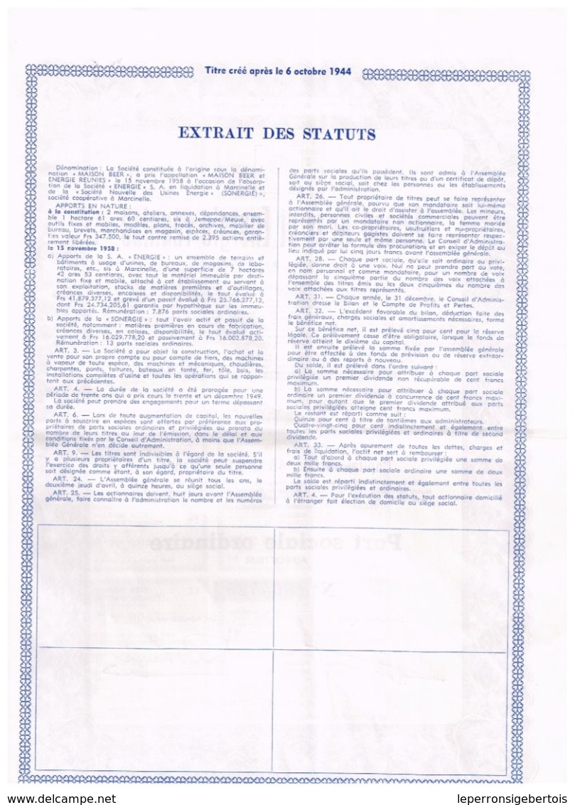 Titre De 1958 - Maison Beer Et Energie Réunies - Société Anonyme - - Industrie