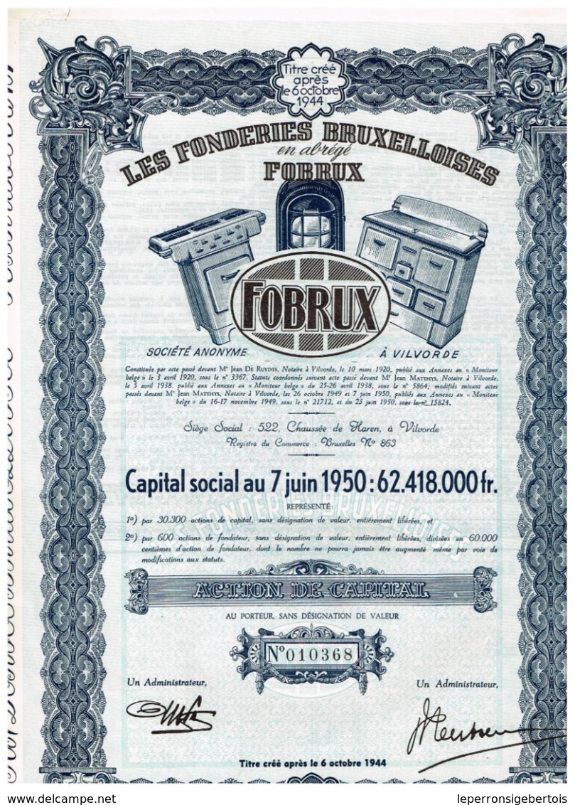 Titre Ancien - Les Fonderies Bruxelloises En Abrégé "FOBRUX"- Société Anonyme - Titre De 1950 - Industrie