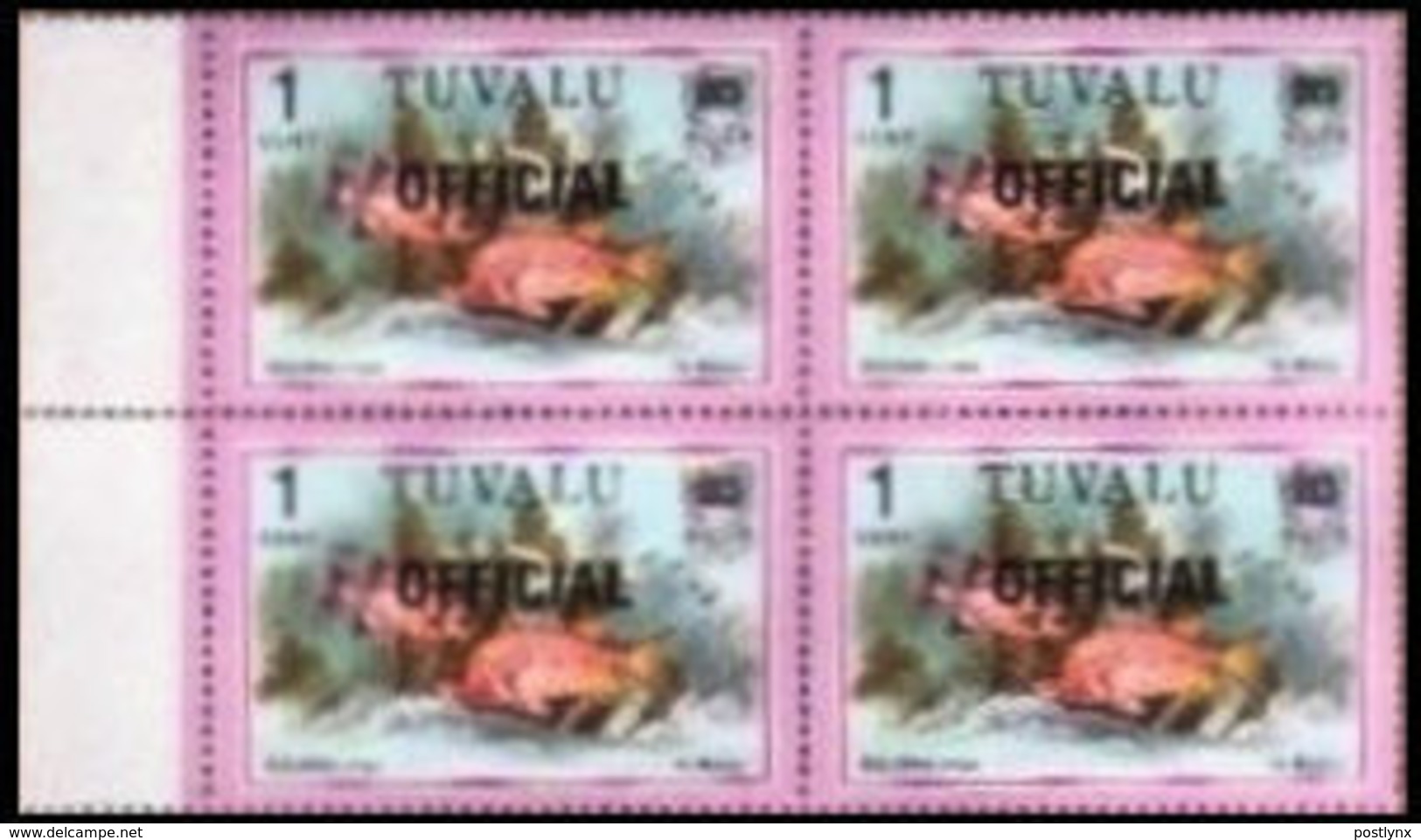 TUVALU 1981 Squirrelfish Fish 1c MARG.4-BLOCK OVPT:OFFICIAL Fine Typography - Tuvalu (fr. Elliceinseln)