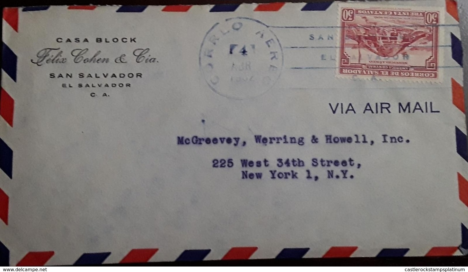 O) 1946 CIRCA -EL SALVADOR,ARCHEOLOGY- MAYAN PYRAMID ST ANDRES PLANTATION SC C99, FELIX COHEN AND CIA, AIRMAIL TO USA - El Salvador