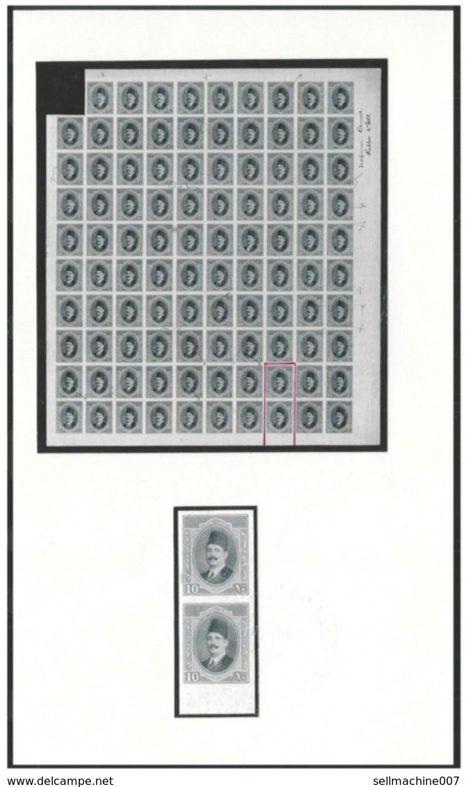 Egypt 1923 Extremely Rare 10 Mill King Fuad Imperf Pair With Charles Hass Certificate Only One Sheet 99 Stamps Printed - Unused Stamps