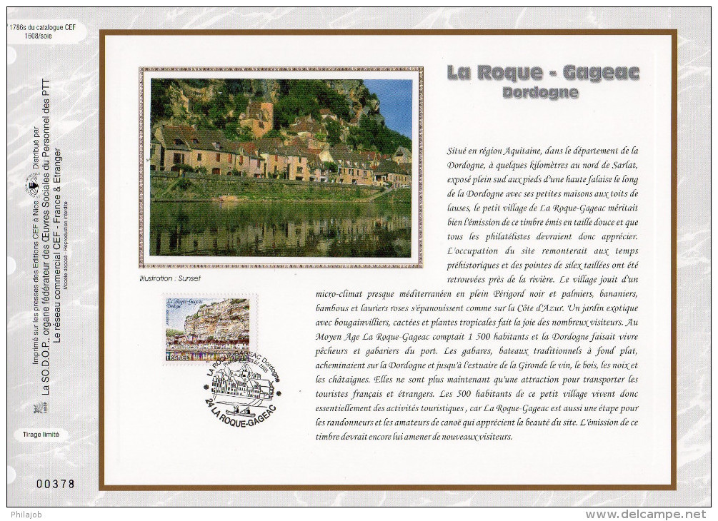 Feuillet CEF 1° Jour N°té En Soie De 2005 N° 1786s " LA ROQUE - GAGEAC / DORDOGNE ". N° YT 3809. Parfait état ! - 2000-2009