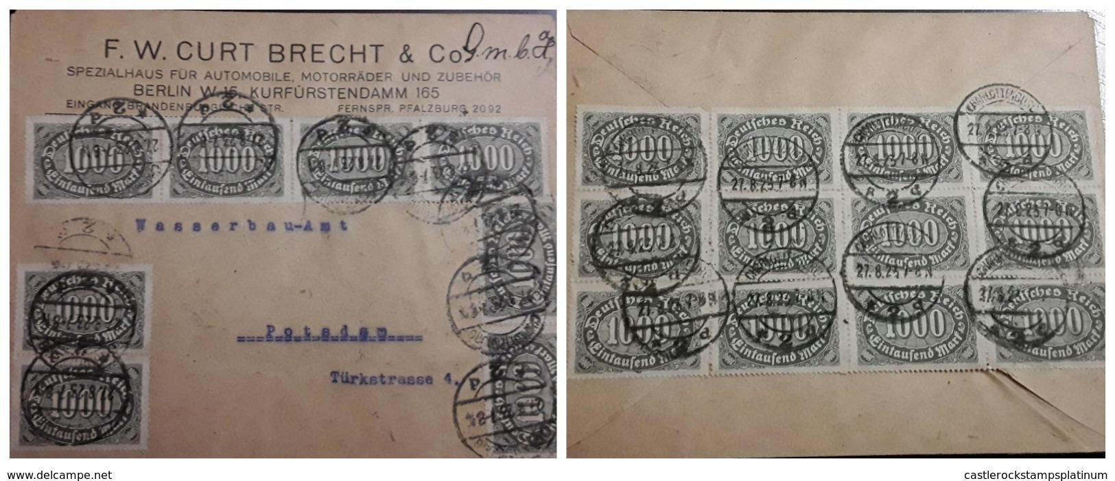 O) 1923 CIRCA - GERMANY, INFLATIONARY PERIOD, NUMERAL 1000m SC 204, MULTIPLE COVER, F.W. CURT BRECHT AND CO - Other & Unclassified