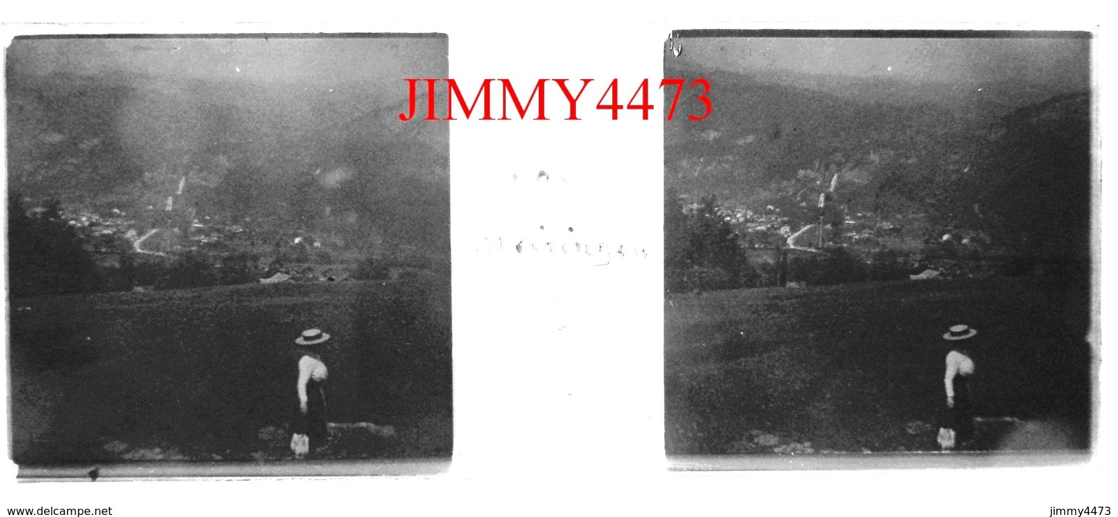 Plaque De Verre En Stéréo - Village De Méiringen Canton De Berne Suisse En 1909 - Taille 43 X 107 Mlls - Diapositivas De Vidrio