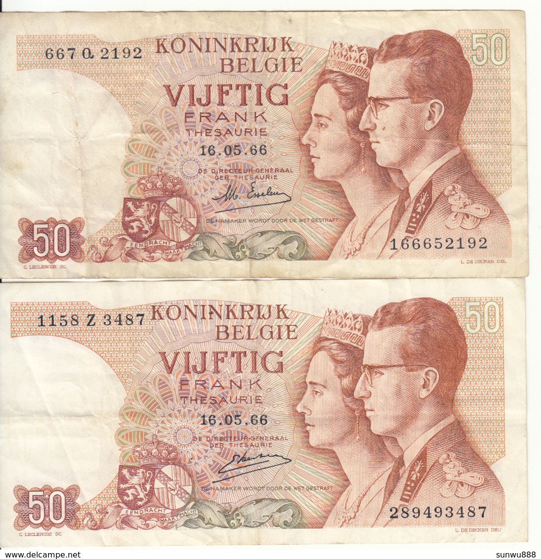 Belgique - Lot 2 Billet 50 Francs Frank (Baudouin Fabiola 1966) (1) - Autres & Non Classés