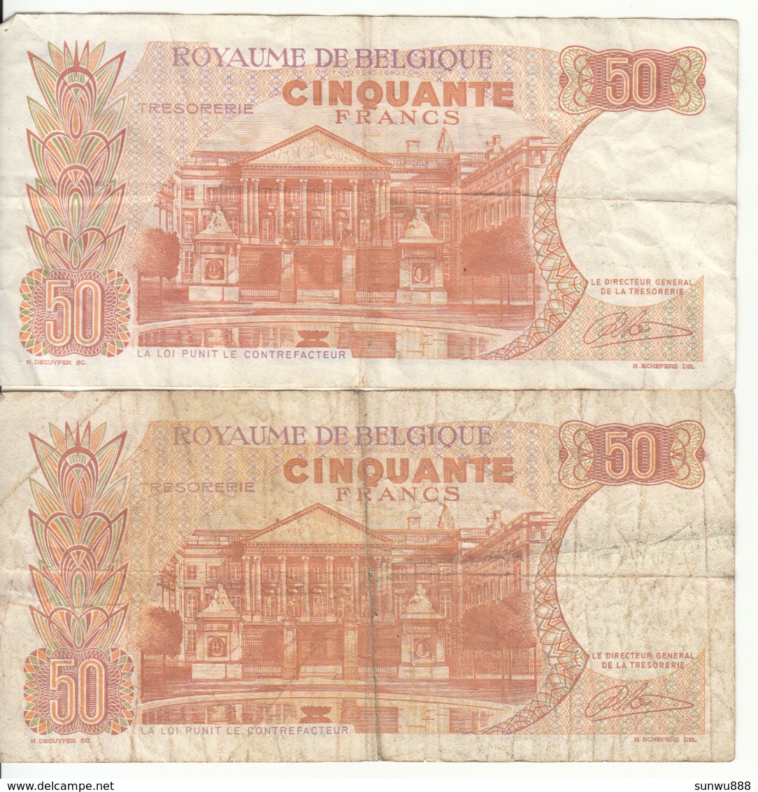 Belgique - Lot 2 Billet 50 Francs Frank (Baudouin Fabiola 1966) (9) - Andere & Zonder Classificatie