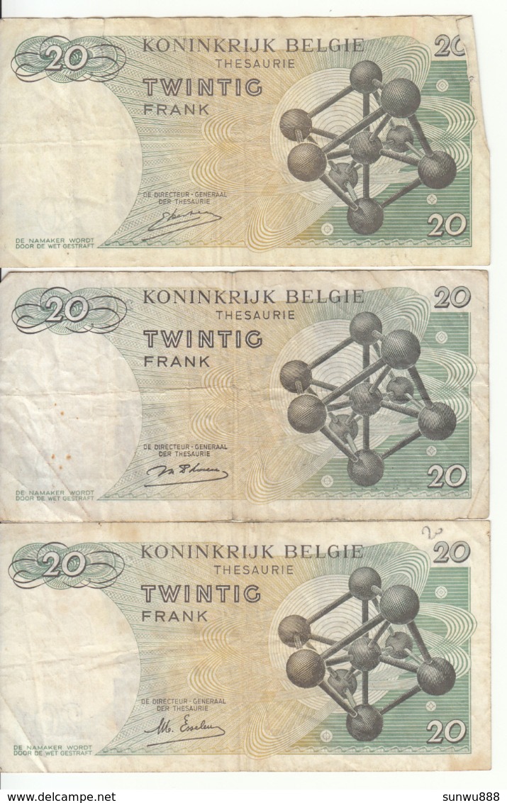 Belgique - Lot 3 Billet 20 Francs Frank (Baudouin Atomium 1964) (1) - Andere & Zonder Classificatie