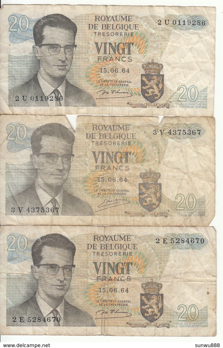 Belgique - Lot 3 Billet 20 Francs Frank (Baudouin Atomium 1964) (2) - Autres & Non Classés