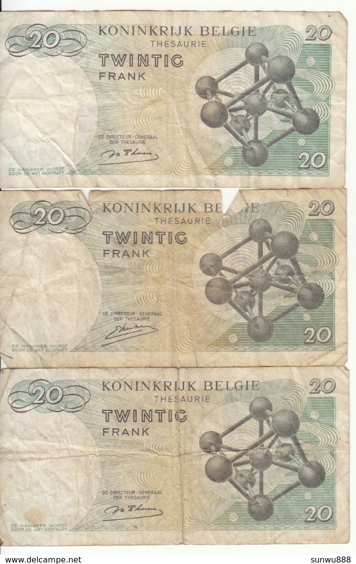 Belgique - Lot 3 Billet 20 Francs Frank (Baudouin Atomium 1964) (2) - Autres & Non Classés