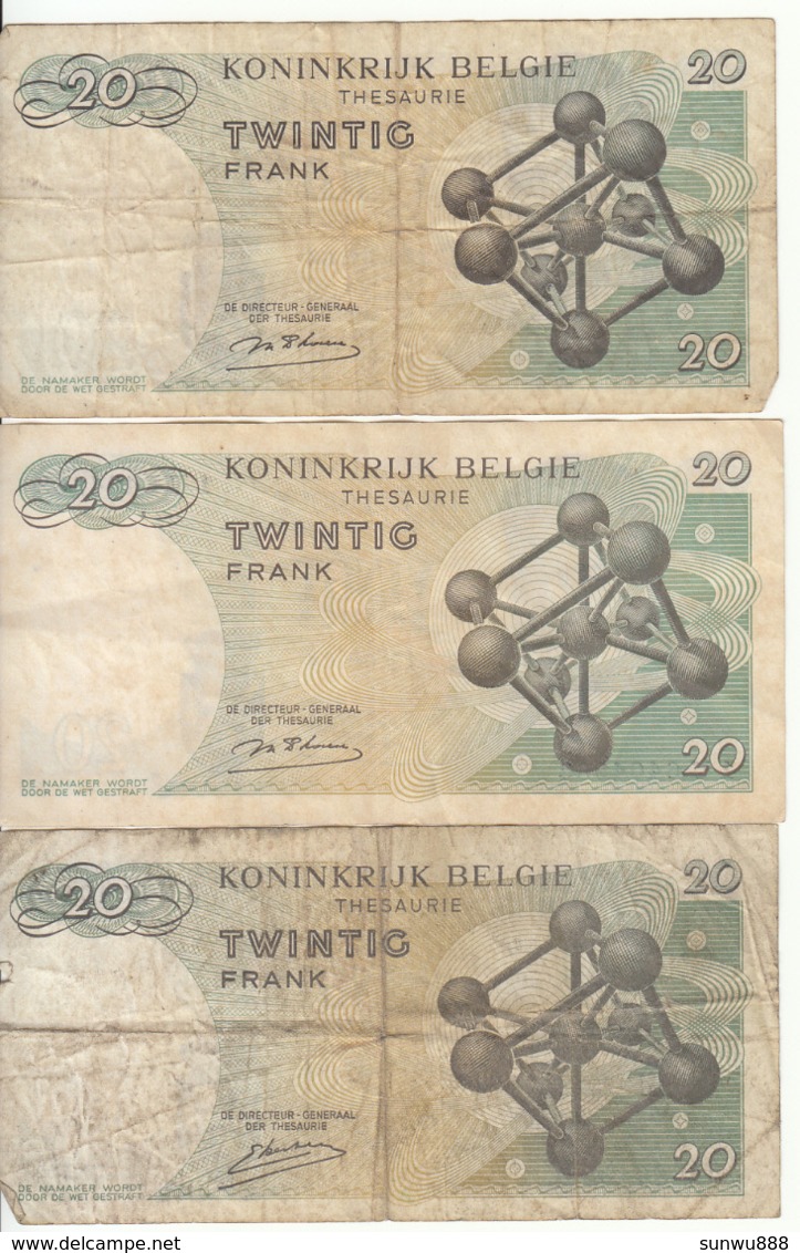 Belgique - Lot 3 Billet 20 Francs Frank (Baudouin Atomium 1964) (5) - Andere & Zonder Classificatie