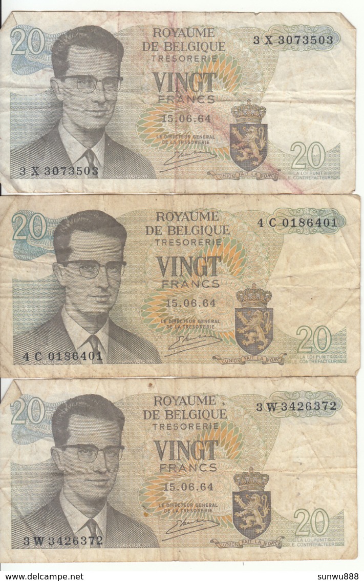 Belgique - Lot 3 Billet 20 Francs Frank (Baudouin Atomium 1964) (6) - Autres & Non Classés