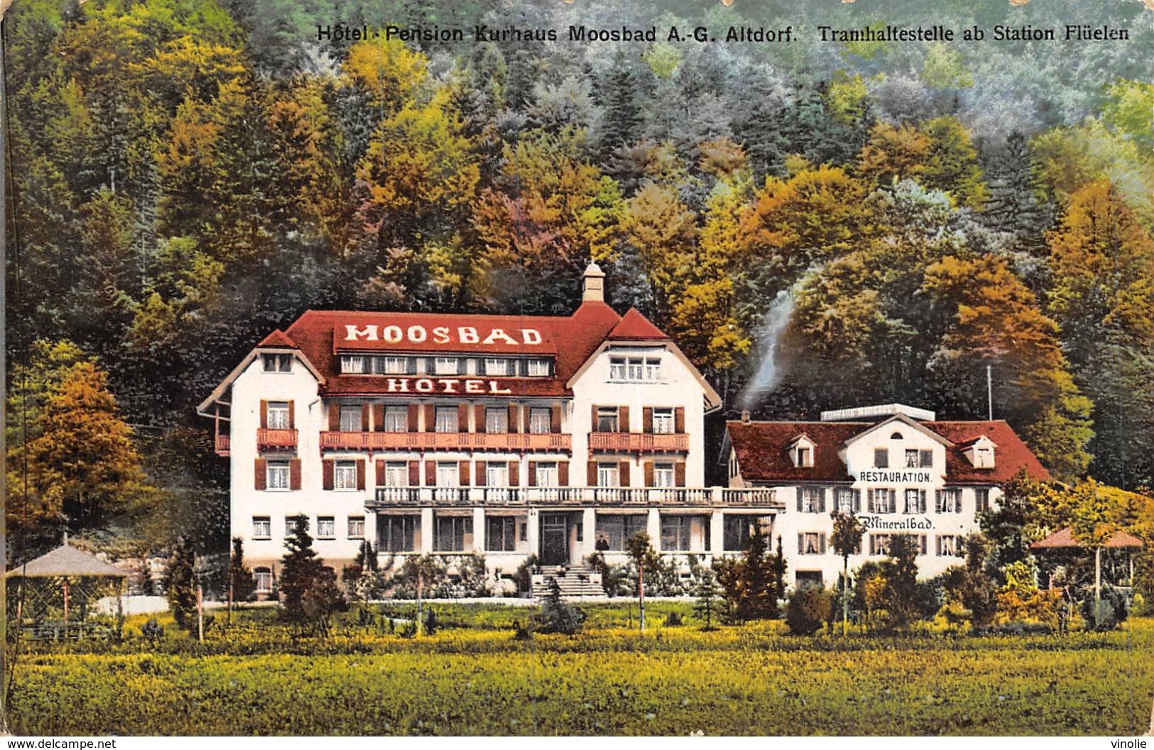 PIE.Z.19-PF.T-729 :  HOTEL PENSION KURHAUS A-G. ALDORF. TRAMHALTETELLE AB STATION FLÜELEN - Flüelen