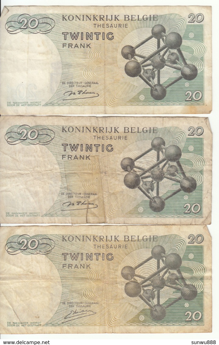 Belgique - Lot 3 Billet 20 Francs Frank (Baudouin Atomium 1964) (7) - Andere & Zonder Classificatie
