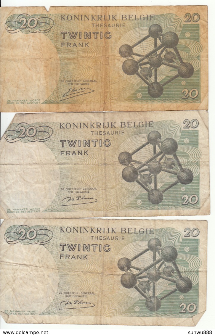 Belgique - Lot 3 Billet 20 Francs Frank (Baudouin Atomium 1964) (10) - Andere & Zonder Classificatie