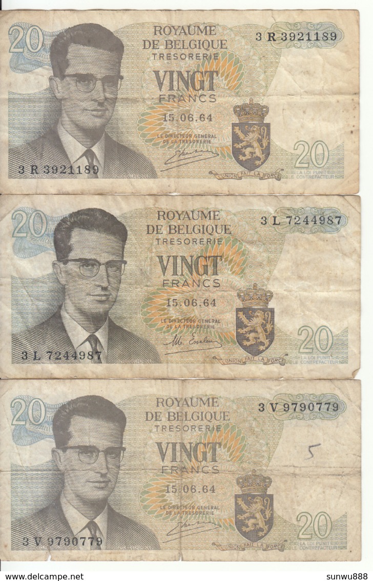 Belgique - Lot 3 Billet 20 Francs Frank (Baudouin Atomium 1964) (11) - Autres & Non Classés