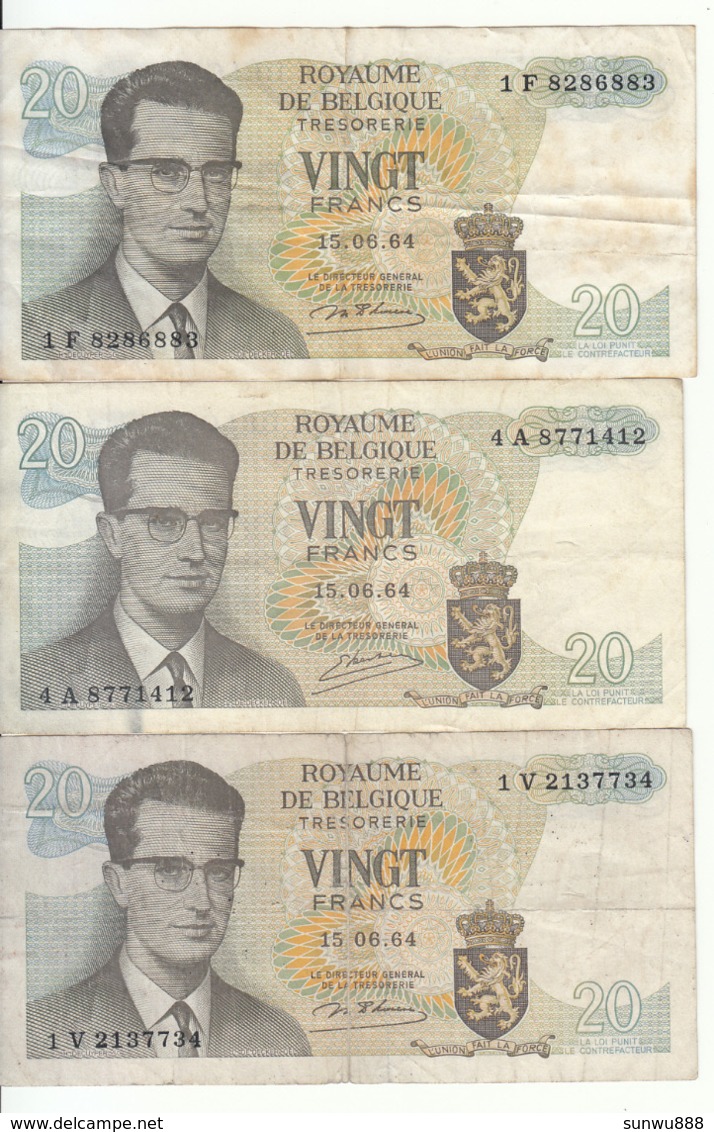 Belgique - Lot 3 Billet 20 Francs Frank (Baudouin Atomium 1964) (12) - Autres & Non Classés