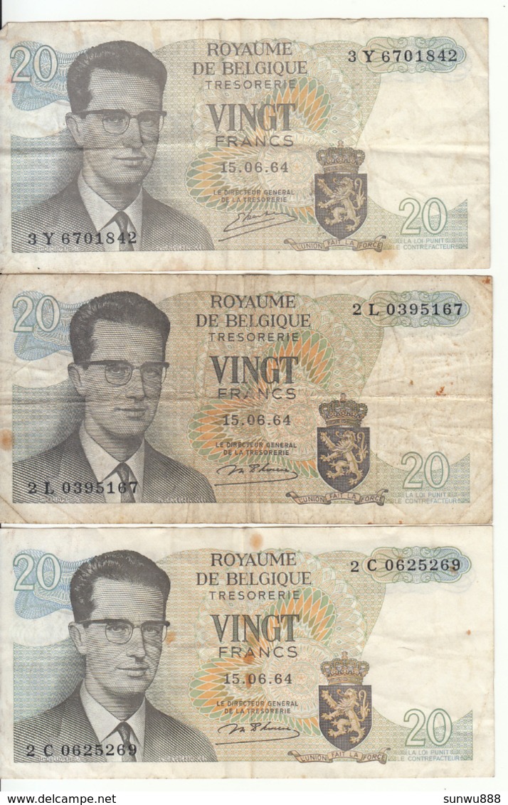 Belgique - Lot 3 Billet 20 Francs Frank (Baudouin Atomium 1964) (13) - Autres & Non Classés