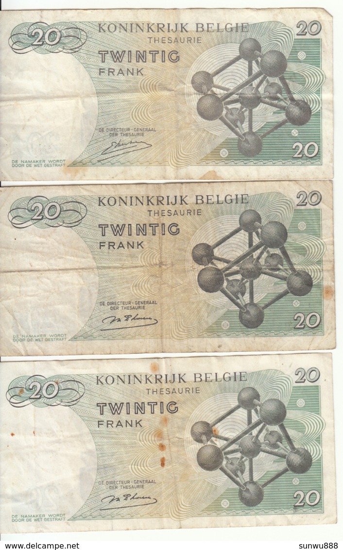 Belgique - Lot 3 Billet 20 Francs Frank (Baudouin Atomium 1964) (13) - Autres & Non Classés