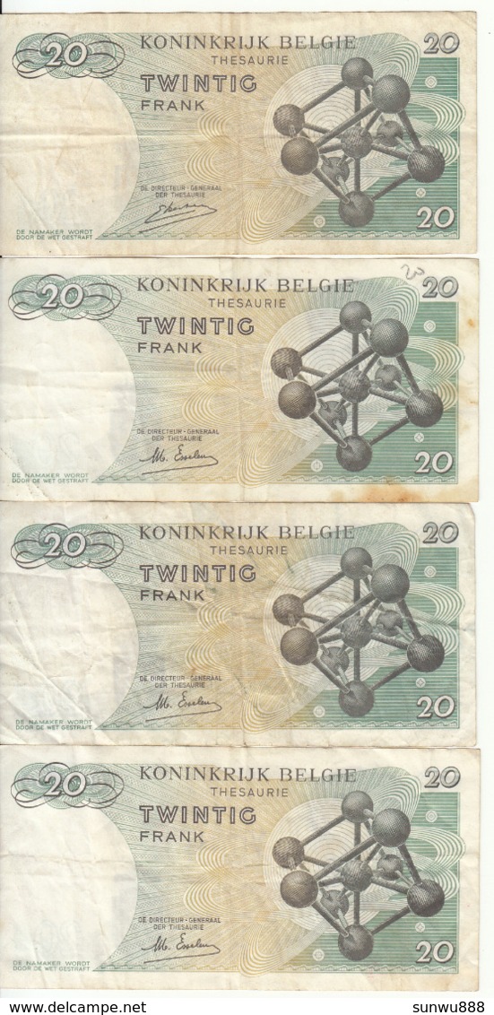 Belgique - Lot 4 Billet 20 Francs Frank (Baudouin Atomium 1964) (14) - Andere & Zonder Classificatie