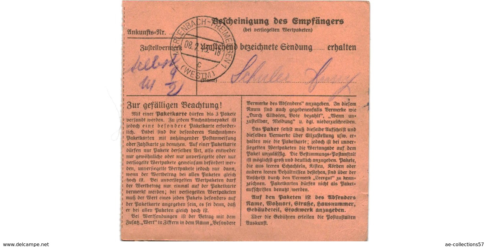 Allemagne  - Colis Postal  Départ Lebach ( Saar )  - 20-1-43 - Briefe U. Dokumente