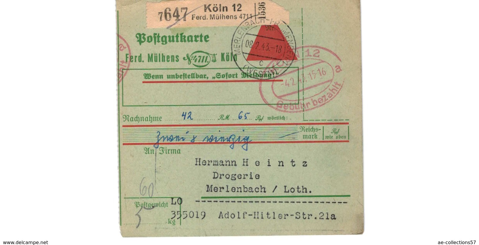 Allemagne  - Colis Postal  Départ Köln  - 2-43 - Lettres & Documents