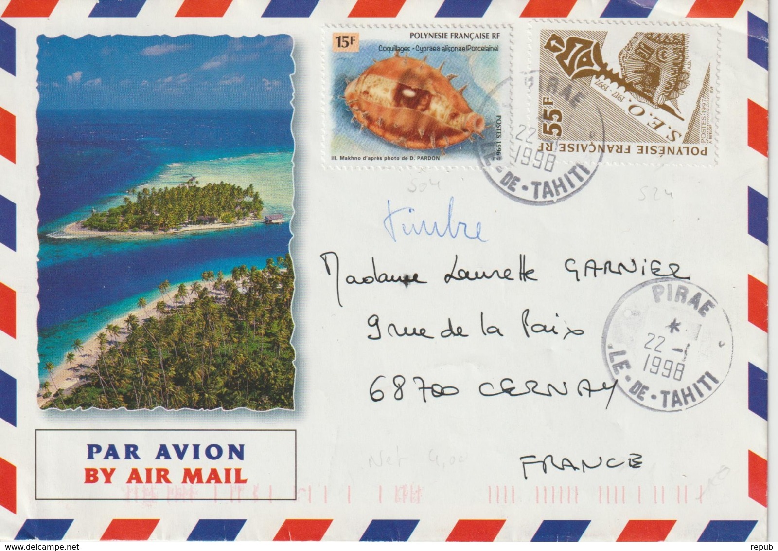 Lettre Polynésie 1998 Pour La France - Lettres & Documents