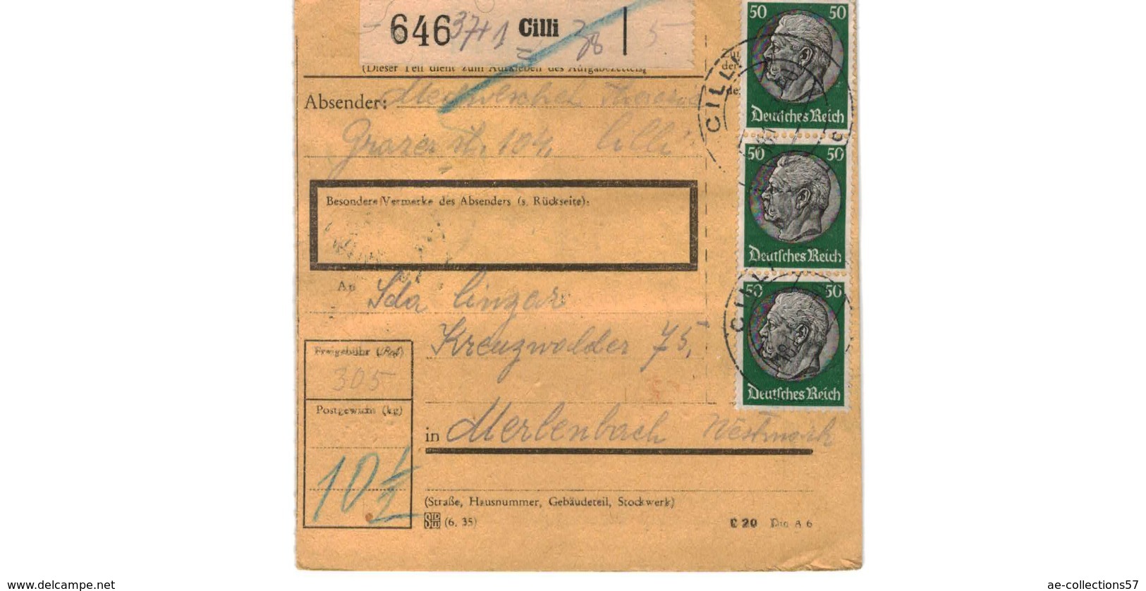 Allemagne  - Colis Postal  Départ Cilli -   18-11-42 - Lettres & Documents