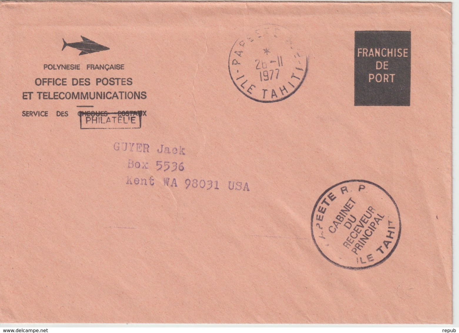 Lettre Polynésie 1977 En Franchise Pour Les USA - Lettres & Documents