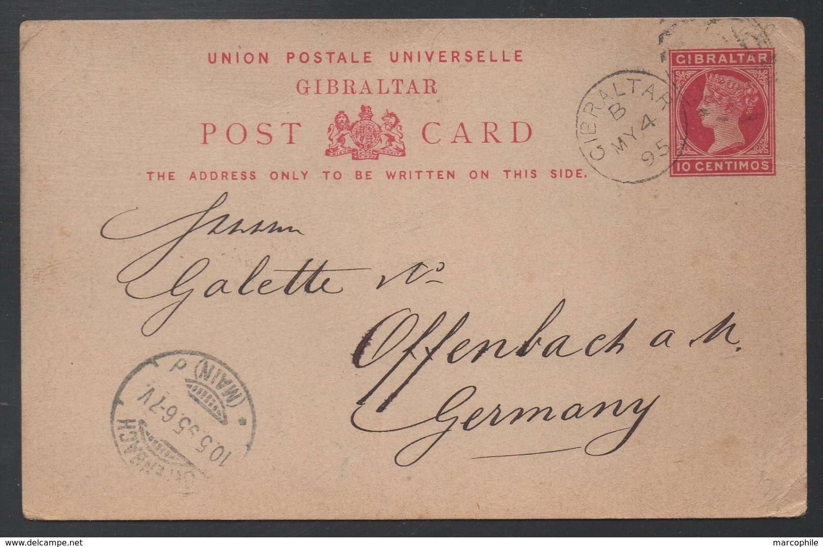 GIBRALTAR - QV / 1895 ENTIER POSTAL  POUR L ALLEMAGNE - OFFENBACH (ref LE355) - Gibraltar