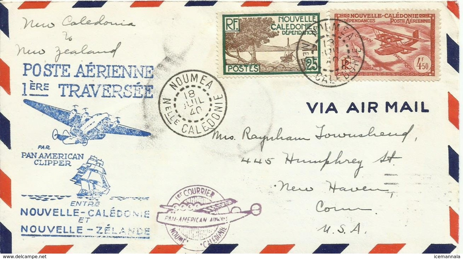 NUEVA CALEDONIA, CARTA CIRCULADA  CAT MULLER 18, AÑO 1940, DIRIGIDA A USA - Cartas & Documentos