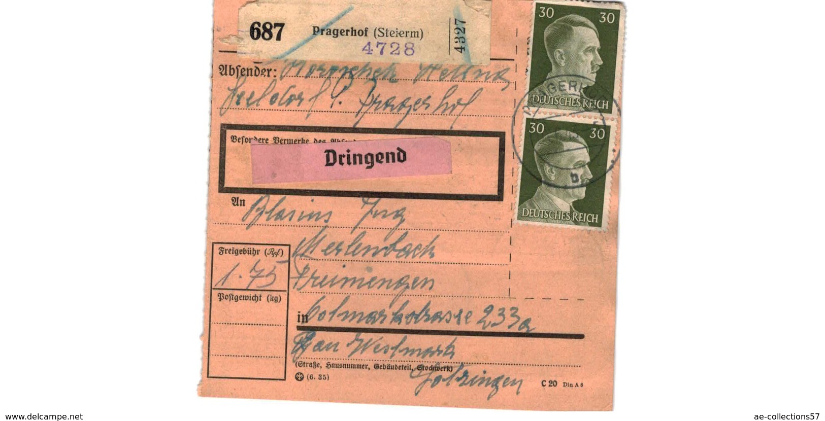 Allemagne  - Colis Postal  Départ Pragerhof  ( Steierm ) - Briefe U. Dokumente