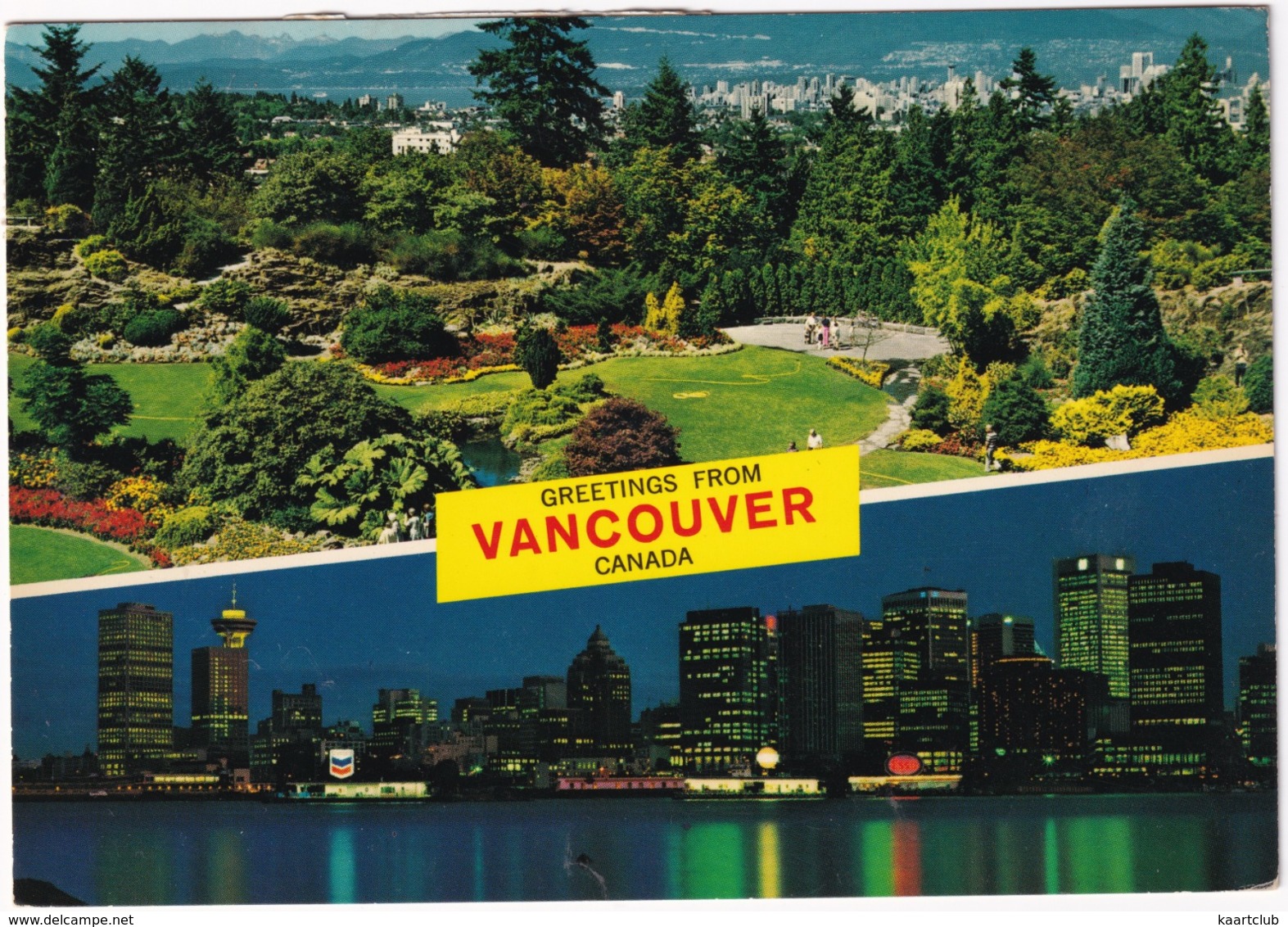 Greetings From Vancouver - Queen Elizabeth Park & Waterfront At Night - 'Chevron' Neon-  (B.C., Canada) - Vancouver