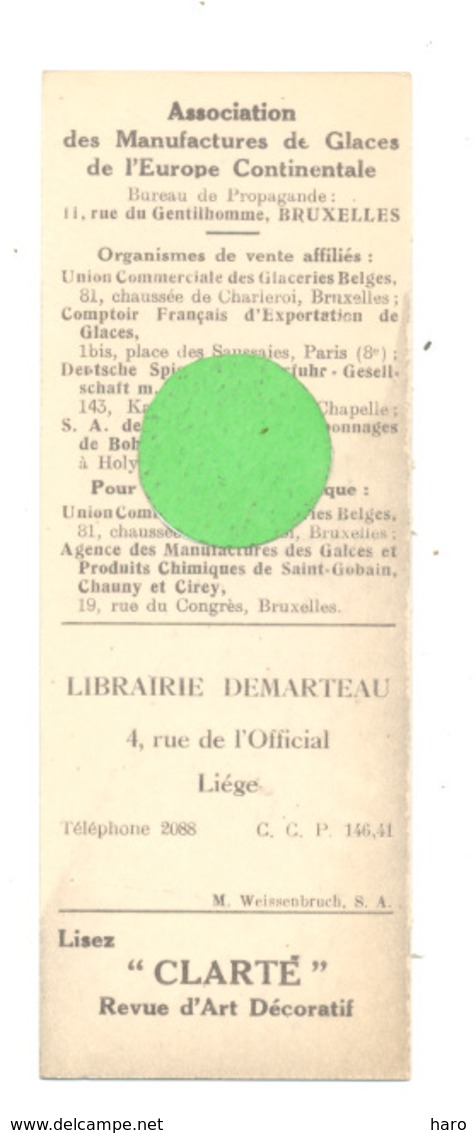 Marque-pages Publicitaire - Glace Polie A.M.G.E.C à Bruxelles - Librairie Demarteau à Liège (b260) - Marcapáginas