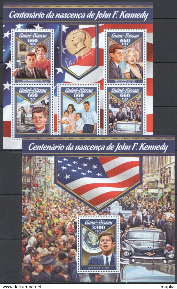 RR248 2017 GUINE GUINEA-BISSAU 100TH ANNIVERSARY JOHN KENNEDY APOLLO MONROE KB+BL MNH - Kennedy (John F.)