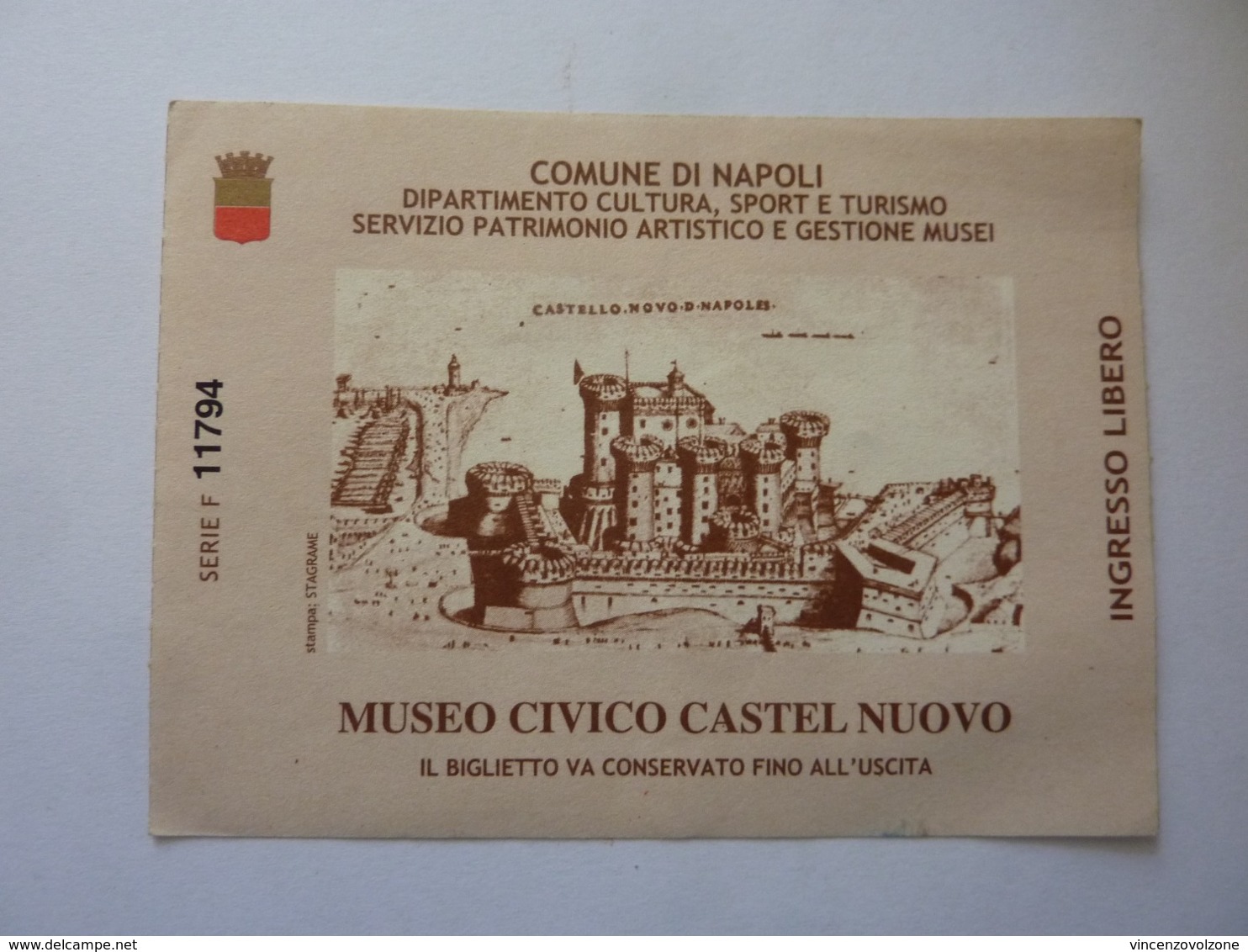 Biglietto Ingresso "Comune Di Napoli MUSEO CIVICO DI CASTEL NUOVO - INGRESSO LIBERO" - Biglietti D'ingresso