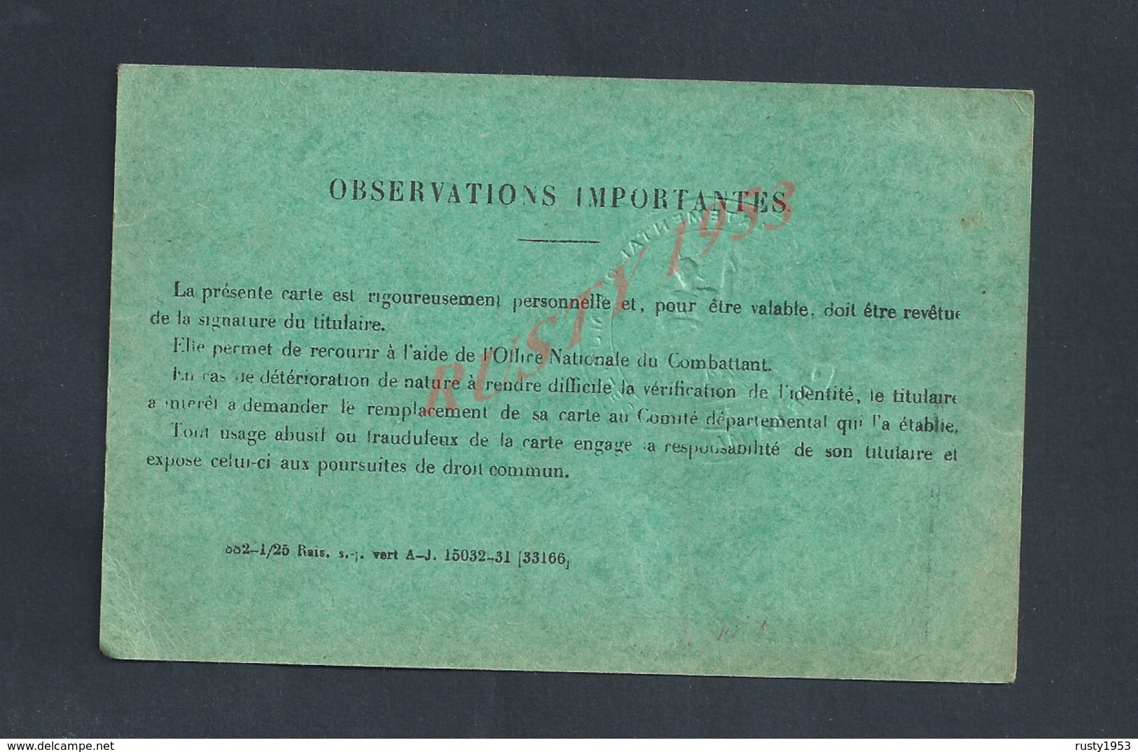 MILITARIA CARTE DU COMBATANT LECONTE AUGUSTE DOMICILE MONTPINCHON ? DE CENILLY MANCHE X SAINT LO : - Documents