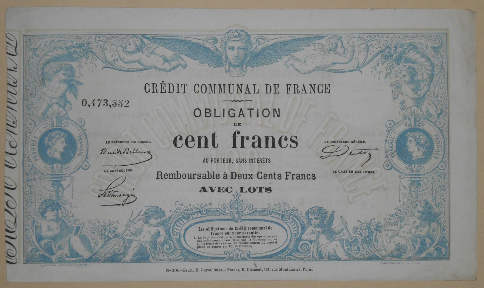 OBLIGATION Du CREDIT COMMUNAL De FRANCE - émission Du 12 Mars 1870 - Other & Unclassified