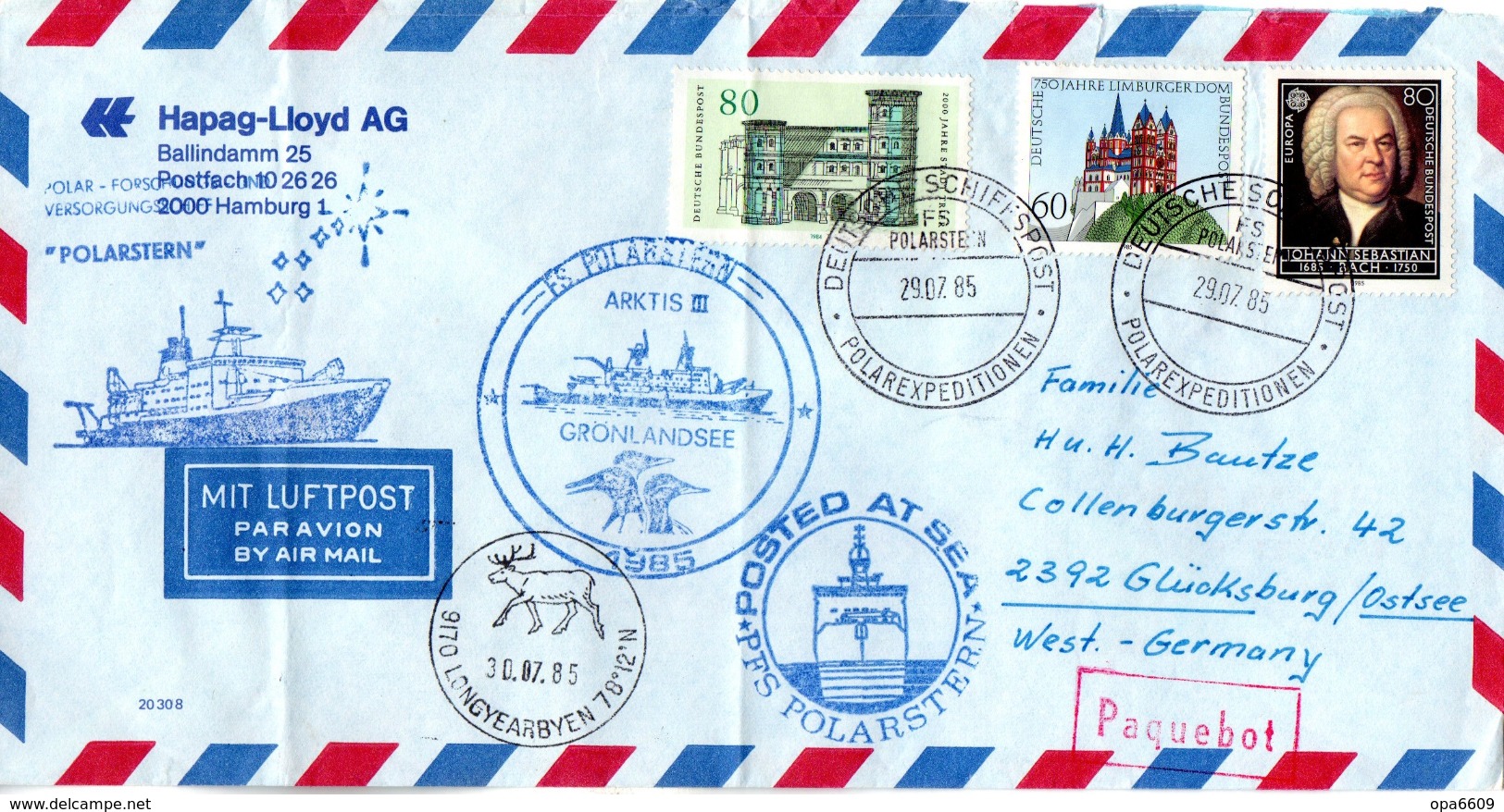 (Bu-B1) BRD Sonderbeleg "Polarexpedition ARKTIS III" MiF St DEUTSCHE SCHIFFSPOST FS POLARSTERN 29.7.1985 POLAREXPEDITION - Polareshiffe & Eisbrecher